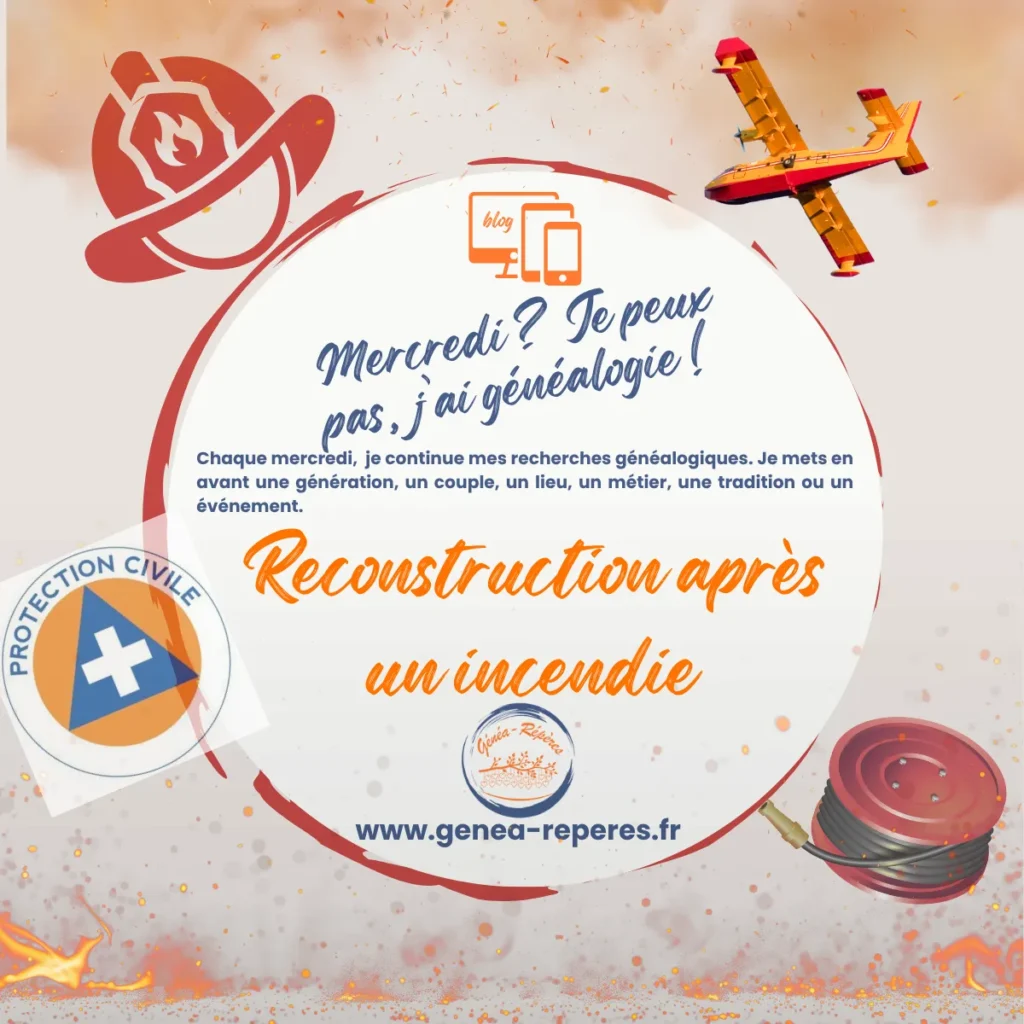Illustration de l’article « Reconstruction après un incendie », consacré à l’après-incendie, à la reconstruction et aux sources utiles en généalogie.